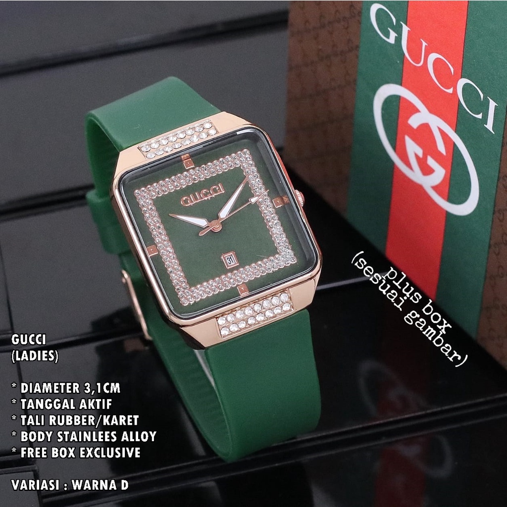 (FREE BOX) JAM TANGAN WANITA FASHION TALI RUBBER BODY SEGI DIAMOND TANGGAL AKTIF