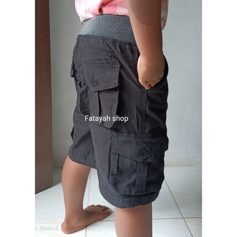 Celana Pendek Cargo/Kargo Anak 5-9 Tahun Katun Stretch Tebal Pinggang Karet Original