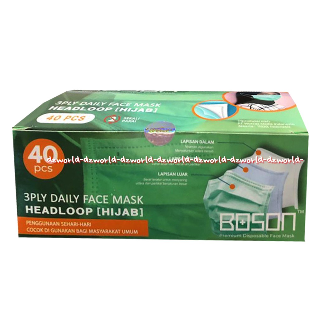 Boson 3ply Daily Face Mask Hijab Masker Tali Jilbab Untuk Harian 40pcs