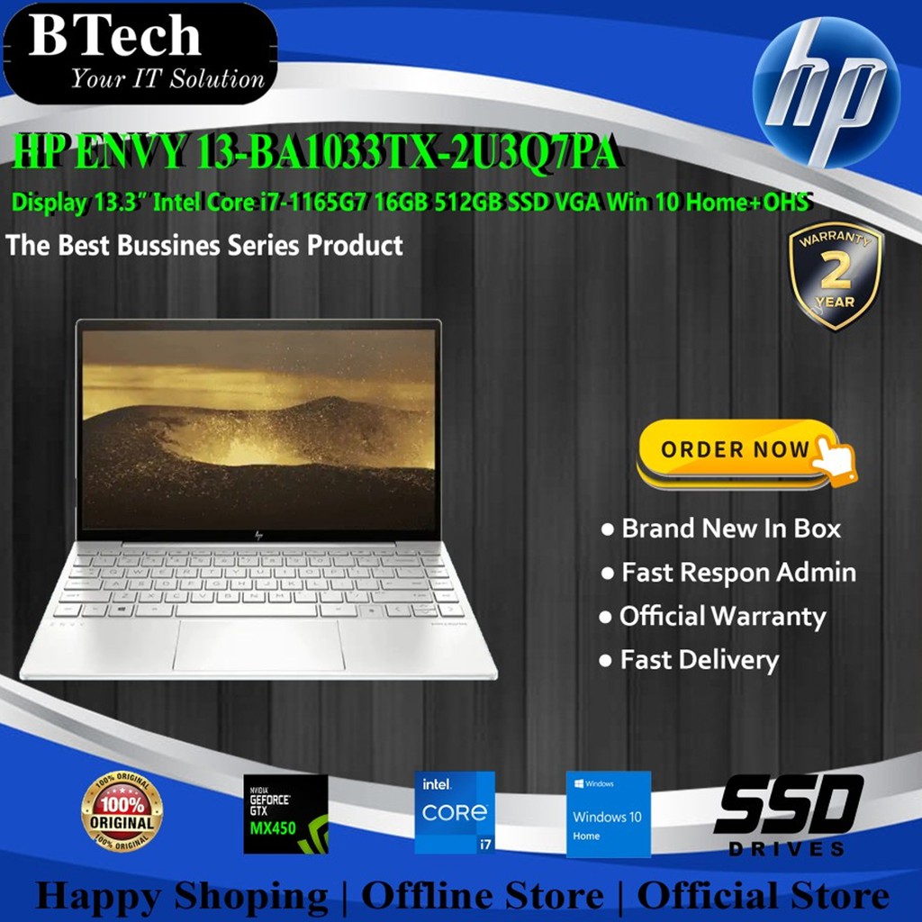 HP ENVY 13-BA1033TX-2U3Q7PA Core i7-1165G7/16GB/512GB SSD/VGA/W10H+OHS