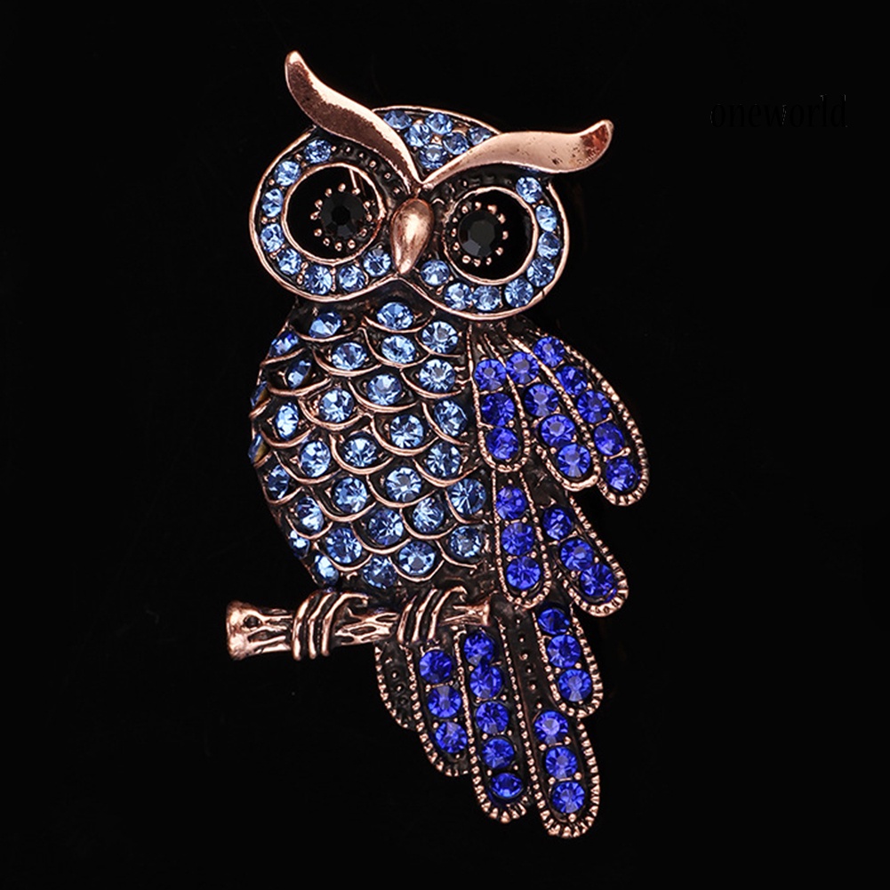 OW@ Unisex Retro Cartoon Owl Inlaid Rhinestone Hollow Brooch Pin Clothing Accessory