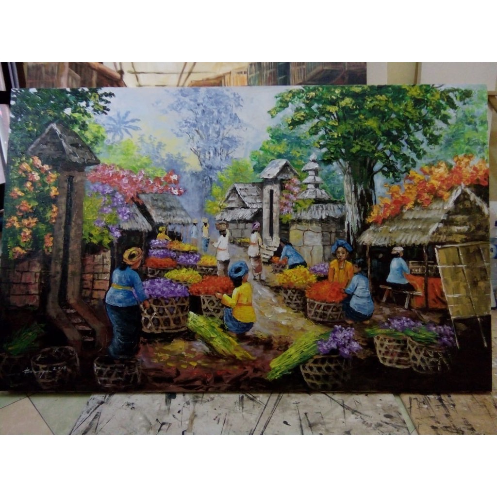 Lukisan Kanvas Pasar Indah Dan Wangi 85x135cm Shopee Indonesia