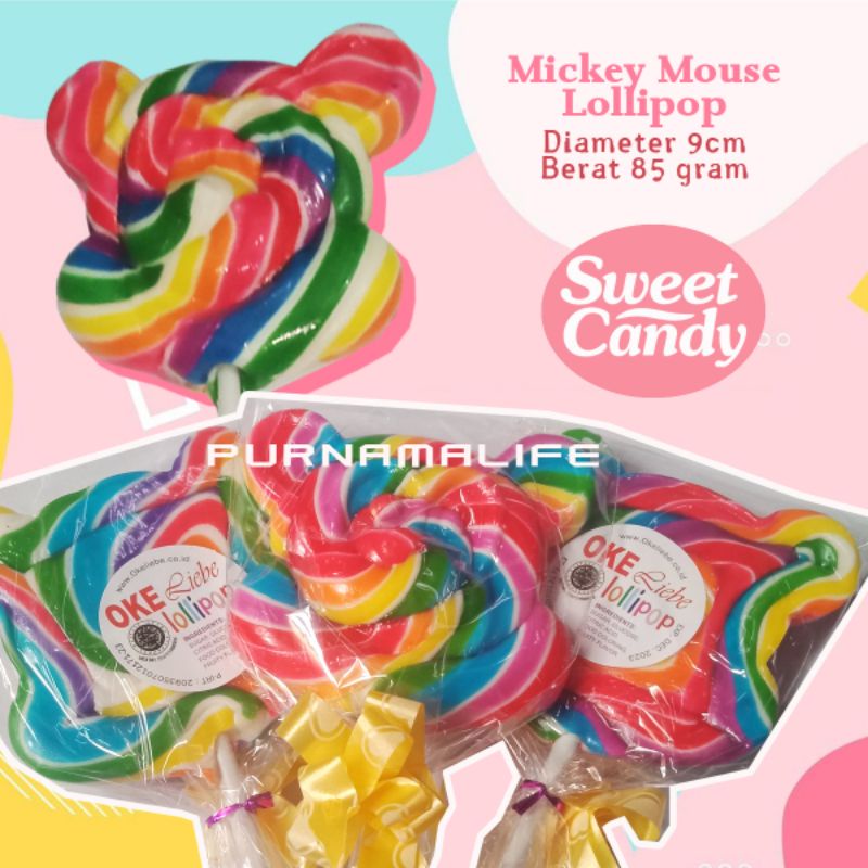 

Permen Lollipop Mickey Mouse/Permen Lolipop rainbow pelangi/Permen loli karakter Disney Micki mouse