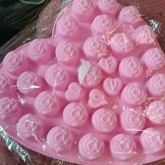 Cetakan Coklat Silikon Mawar Pink Hati Besar