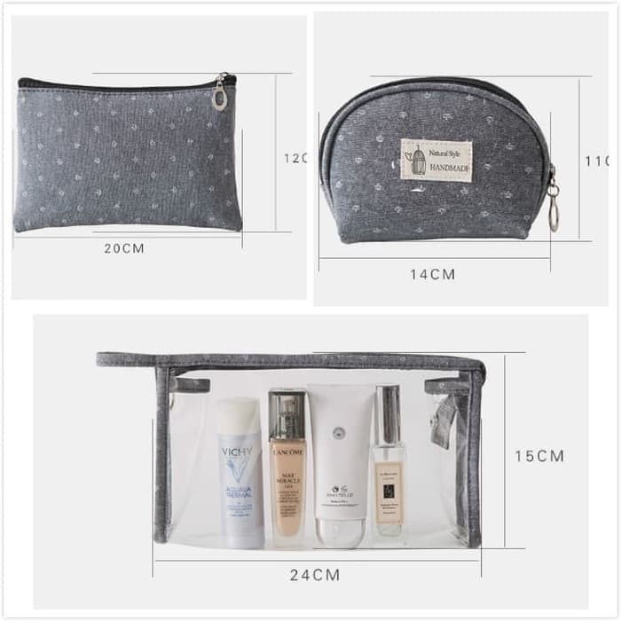 Travel Cosmetic Pouch 3 in 1 Tas Kosmetik Tempat Make Up Organizer