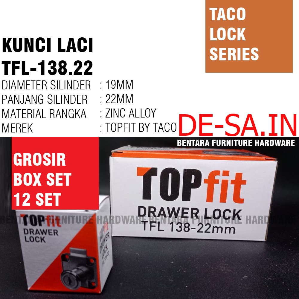 (GROSIR) TOPFIT TFL-138 / 22 MM Kunci Laci Murah Ekonomis KUNCI TOPFIT Lock TFL-138.22 Drawer Lock KEY (BOX SET = 12 PCS)