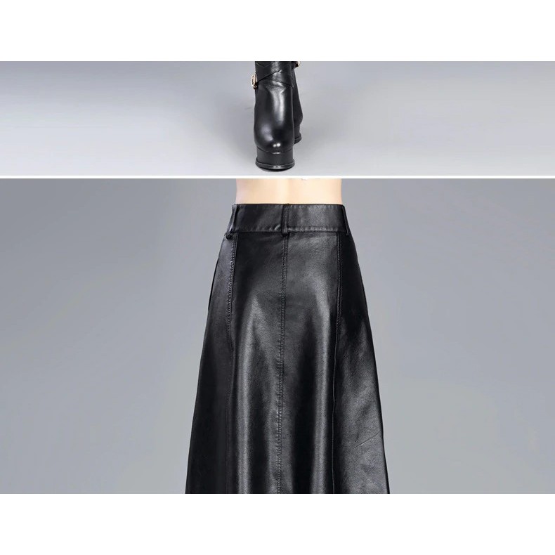 SALE ROK KULIT WANITA LEATHER WARNA HITAM MODEL A LINE PREMIUM