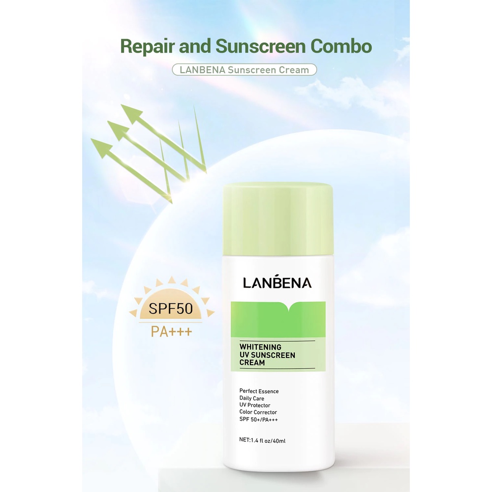 [BPOM] LANBENA Whitening UV Susncreen Cream Green - Menyamarkan (40ml) - unscreen Cream UV Whitening Green Sunscreen Face Body Sun Protection SPF50 + Daily Care Moisturizer