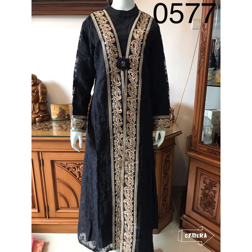 0577 Gamis  alexuez sari india full brukat hitam //gamis brukat  tipis premium