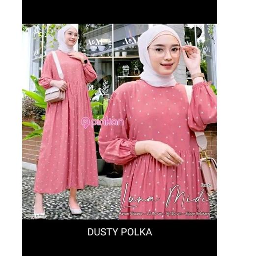 Terlaris MIDI DRESS POLKADOT//MIDI DRES PREMIUM//MIDI DRESS MUSLIM//MIDI DRESS KOREA TERBARU