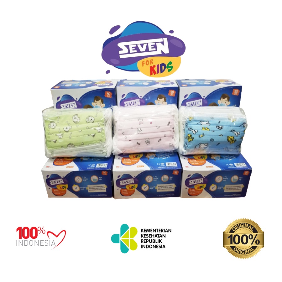 Hipnop Masker anak SEVEN KIDS MOTIF Masker Medis untuk anak 3ply 50pcs