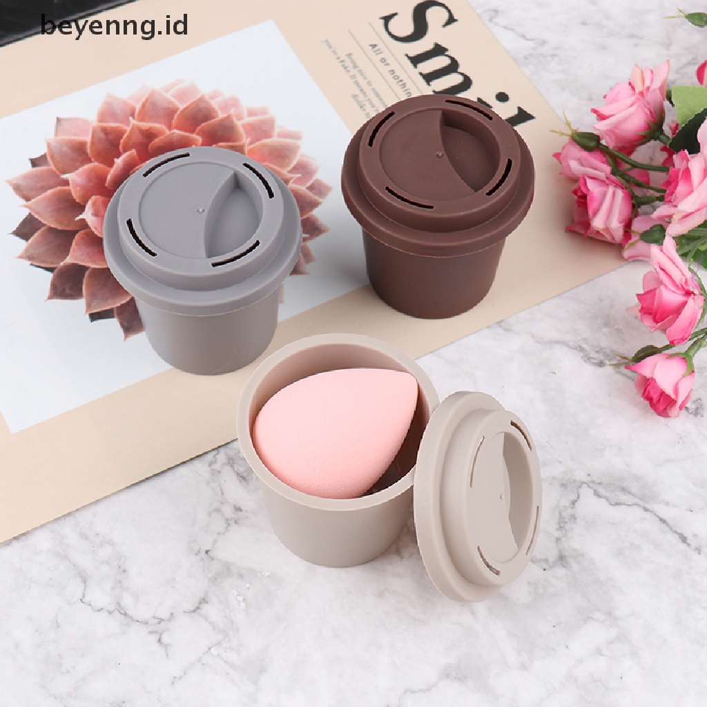 Beyen Kotak Penyimpanan Spon Puff Makeup Kosong Desain Cangkir Kopi