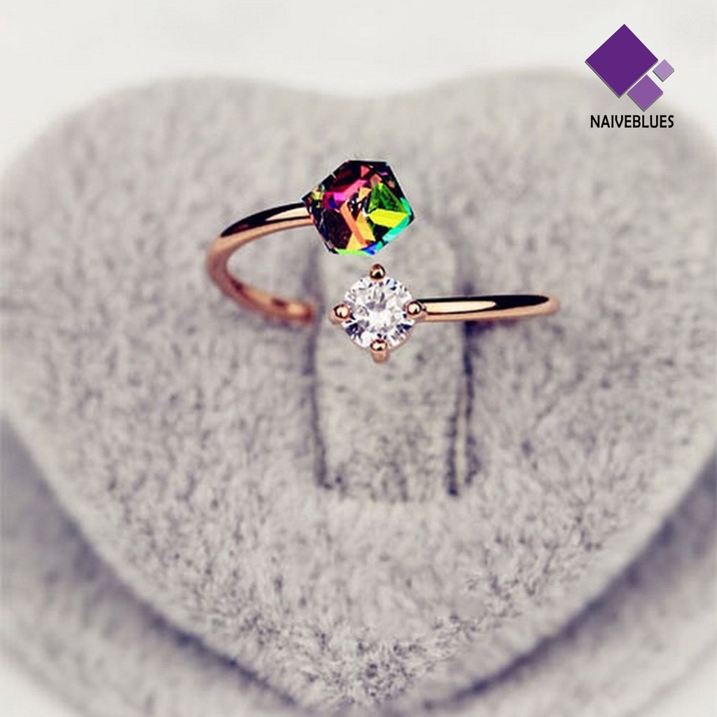 Naiveblue &gt; Cincin Tunangan Adjustable Hias Berlian Imitasi Multi Warna Anti Pudar Untuk Wanita