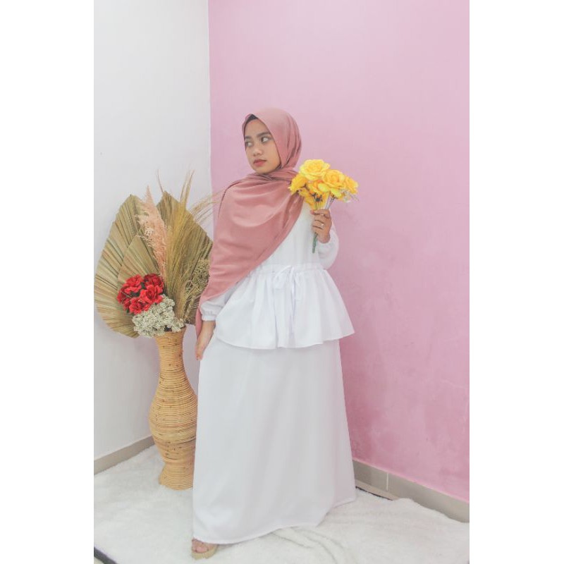 [ COD ] Nara Dress | Size S M L XL | Fashion Muslim Gamis Putih Polos | Laras Dress | Busui Friendly