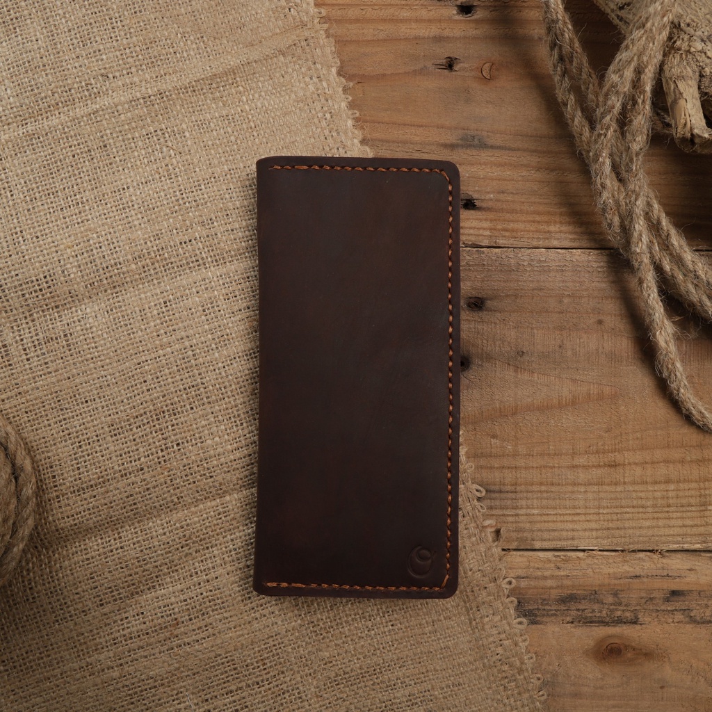 Dompet Panjang Kulit Asli Crazy Horse Seri AERON Dark Brown - Leather Phone Wallet