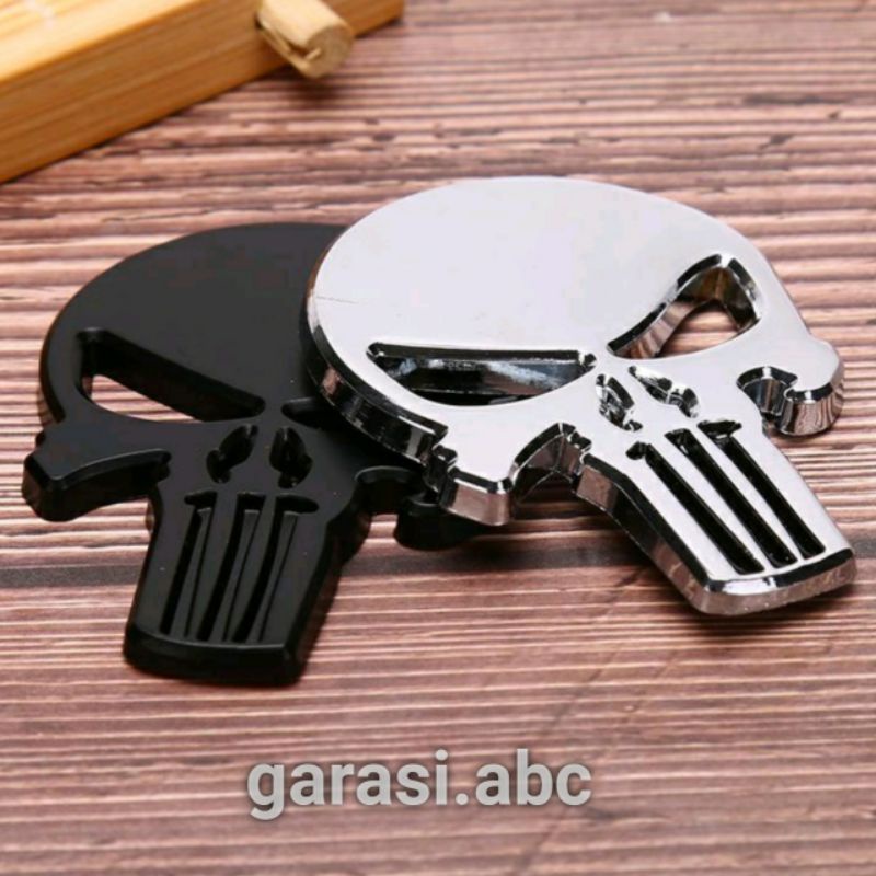 Stiker Emblem Badge Body Tengkorak Punisher Skull Timbul 3D Sticker Logo Krom Chrome 3 D Dimensi Silver Hitam Ghost Rider Fender Stir Tangki Mobil Sepeda Motor Toyota