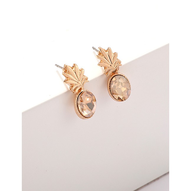 LRC Anting Tusuk Fashion Gold Alloy Studded Pineapple Earrings F78105