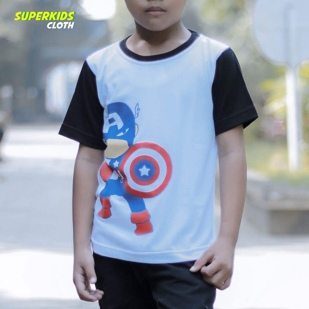 KAOS ANAK LAKI LAKI MURAH ECER GROSIR SUPERKIDS CLOTH SUPERHERO CAP AMERICA2 1 - 11 TAHUN