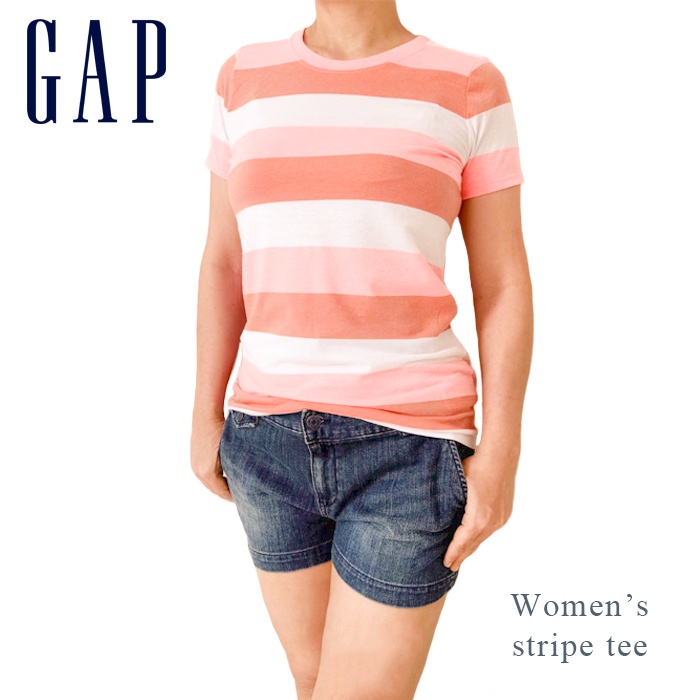 Atasan kaos wanita GAP orange stripe covered label