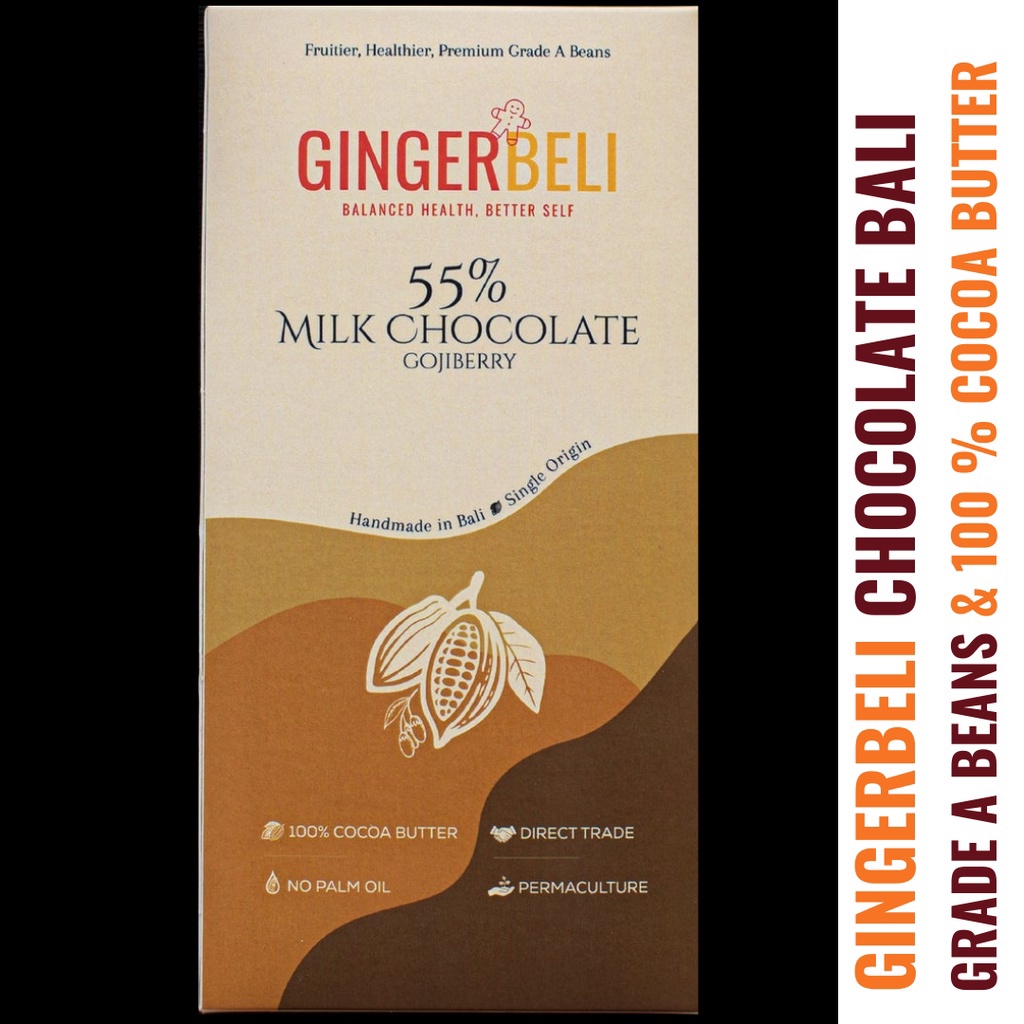 

GINGERBELI Chocolate Bali - 55 % Gojiberry Milk Organic Chocolate 80gr - Healthy Chocolates - Coklat sehat - Coklat Organik - Coklat Susu Gojiberry - Chocolate Bar