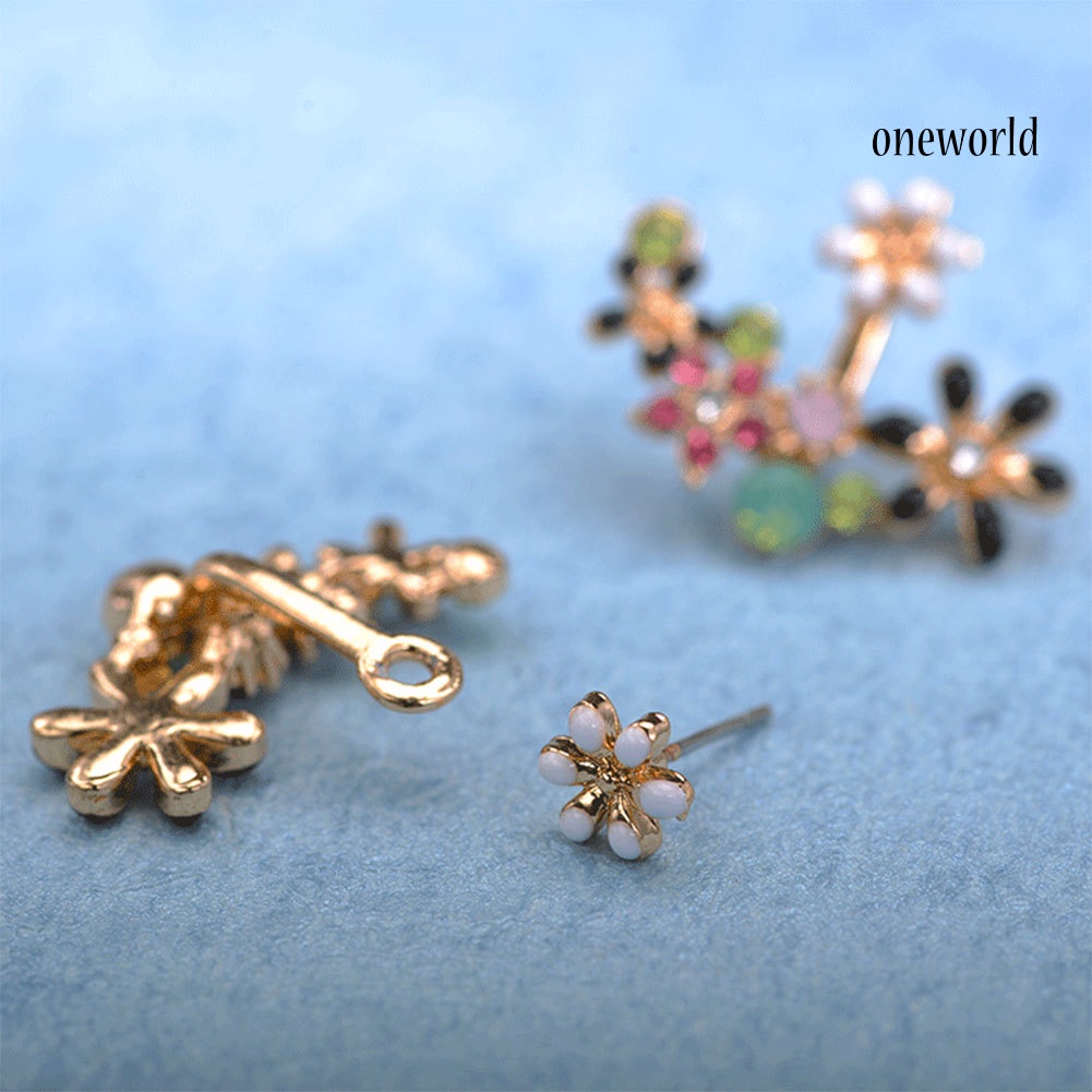 OW@ Multicolor Elegant Women Rhinestone Inlaid Flower Earrings Party Banquet Jewelry