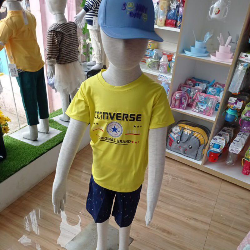 Setelan Kaos Sablon Timbul Anak Converse