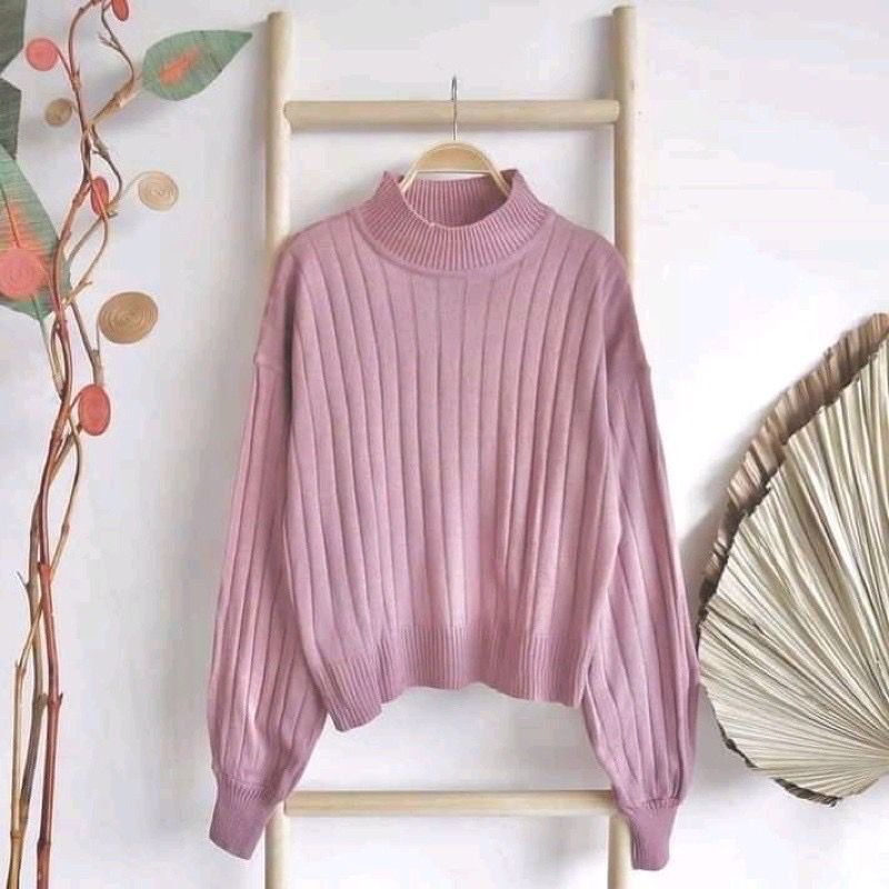 Belleza Outlet baju rajut Cardigan rajut atasan wanita Jovanka Turtleneck