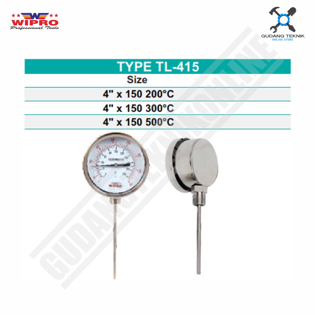 Pengukur Suhu Payung Lurus 4&quot; x 150 WIPRO TL-415 / Thermometer Temperatur Payung Lurus 200°C 300°C 500°C WIPRO TL415 - STAINLEES STEEL Wipro TL 415