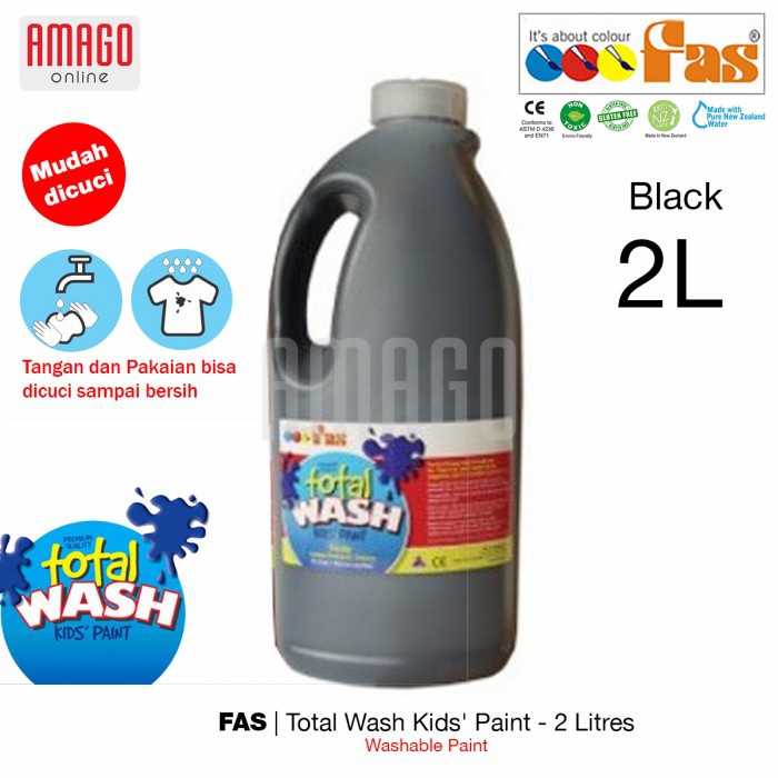 FAS TOTAL WASH PAINT - 2 LITER - CAT MUDAH DIBERSIHKAN - BLACK