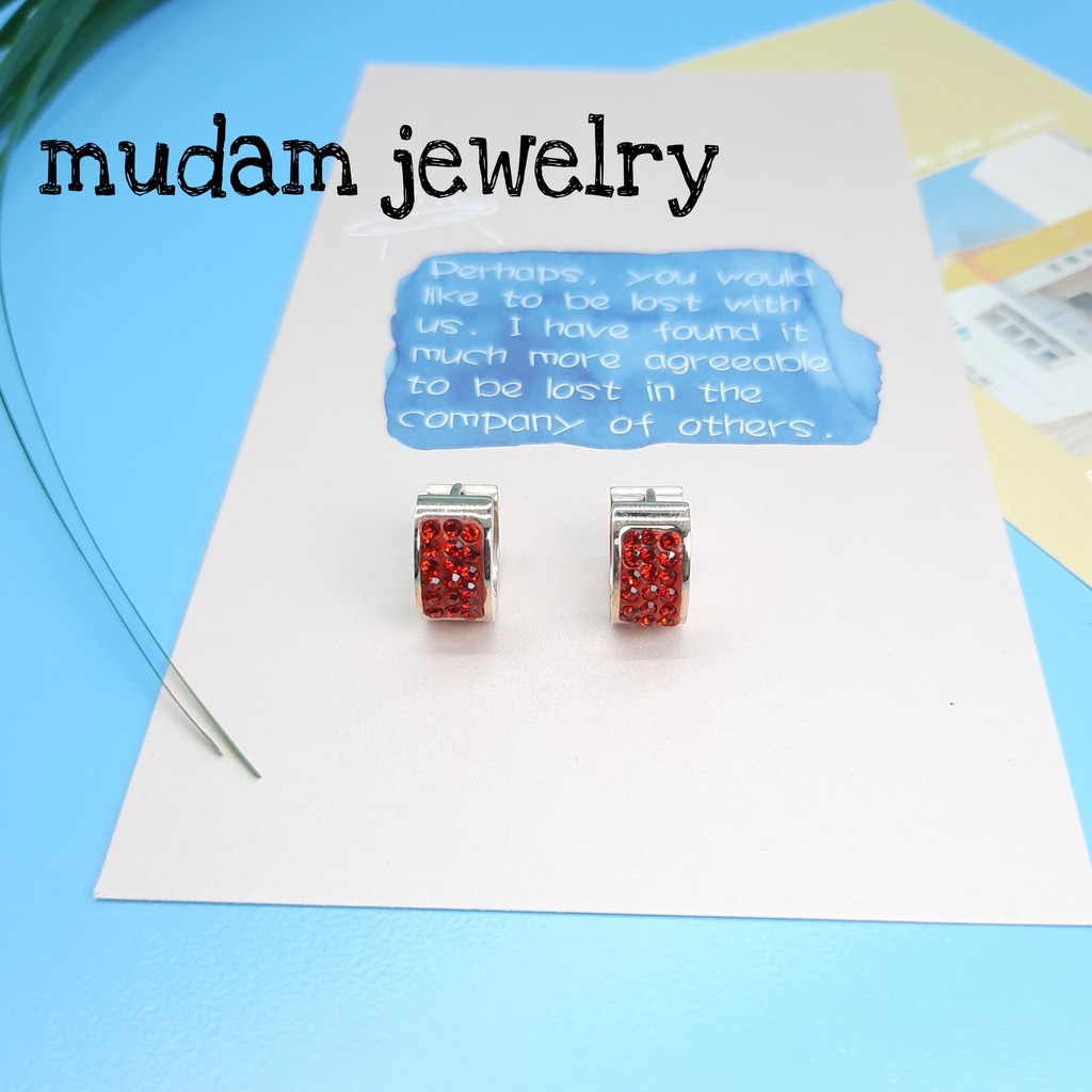 Anting Jepit Titanium Mosaic Bertaburkan Diamonds artifisial Model Modis Dan Mewah