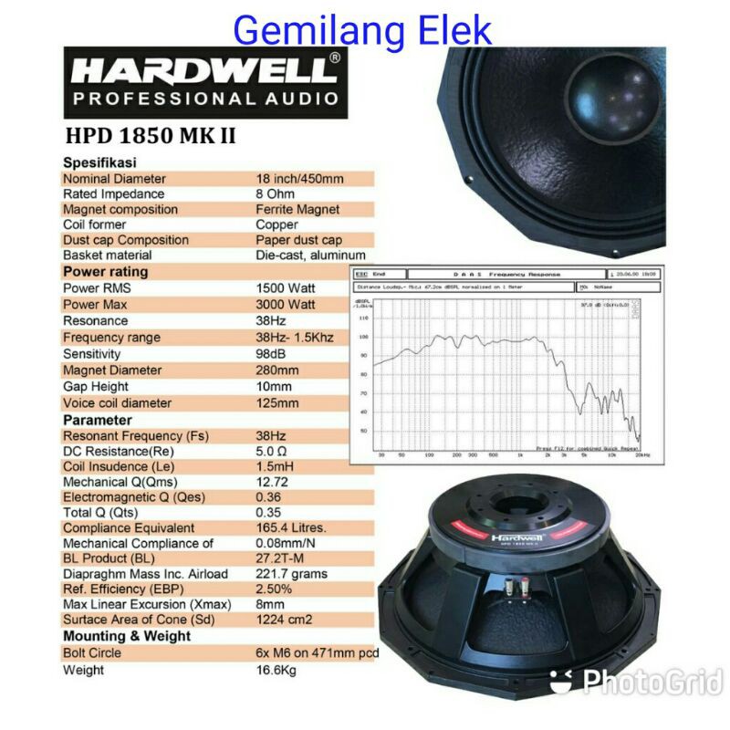 Speaker Component 18 inch HARDWELL HPD 1850 MK II Original