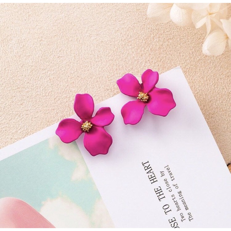 Anting Wanita Tusuk Gaya Korea Motif Kelopak Bunga Lucu Flower Petal Earrings-Rose Red
