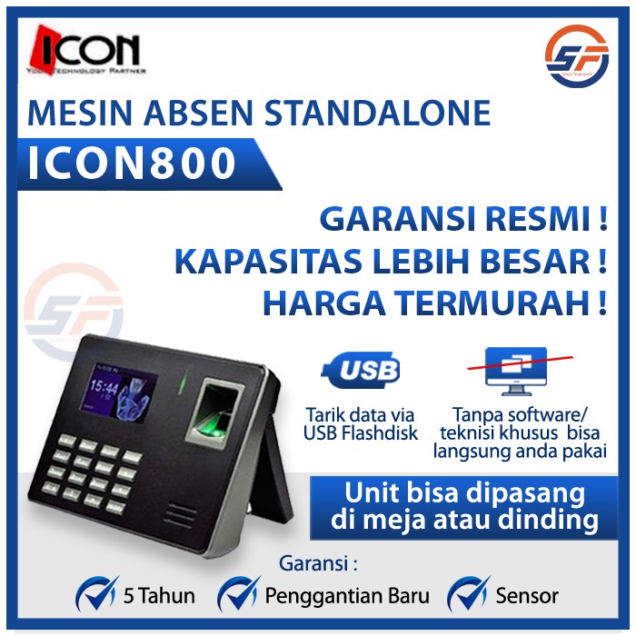 Fingerprint Absen Sidik Jari ICON 800 Mesin Absensi PIN ORIGINAL