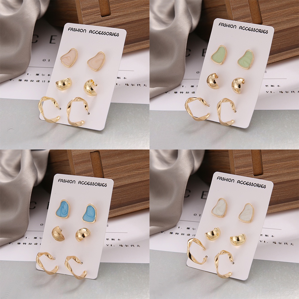 IFYOU 6Pcs Korean Fashion Ins Earrings Set Personalized Oil Drop Gold Stud Earrings Women Jewelry Accessories