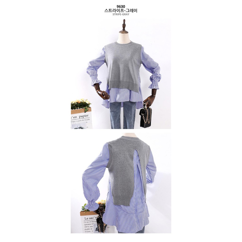 KARAKOREA 9630 Rachel Knit Blouse Set/Blouse Wanita Korea/kemeja wanita casual