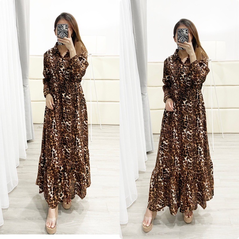 marketonline gamis rayon leopard/ gamis leopard rayon wanita /gamis muslim leopard busui friendly ( K12960)