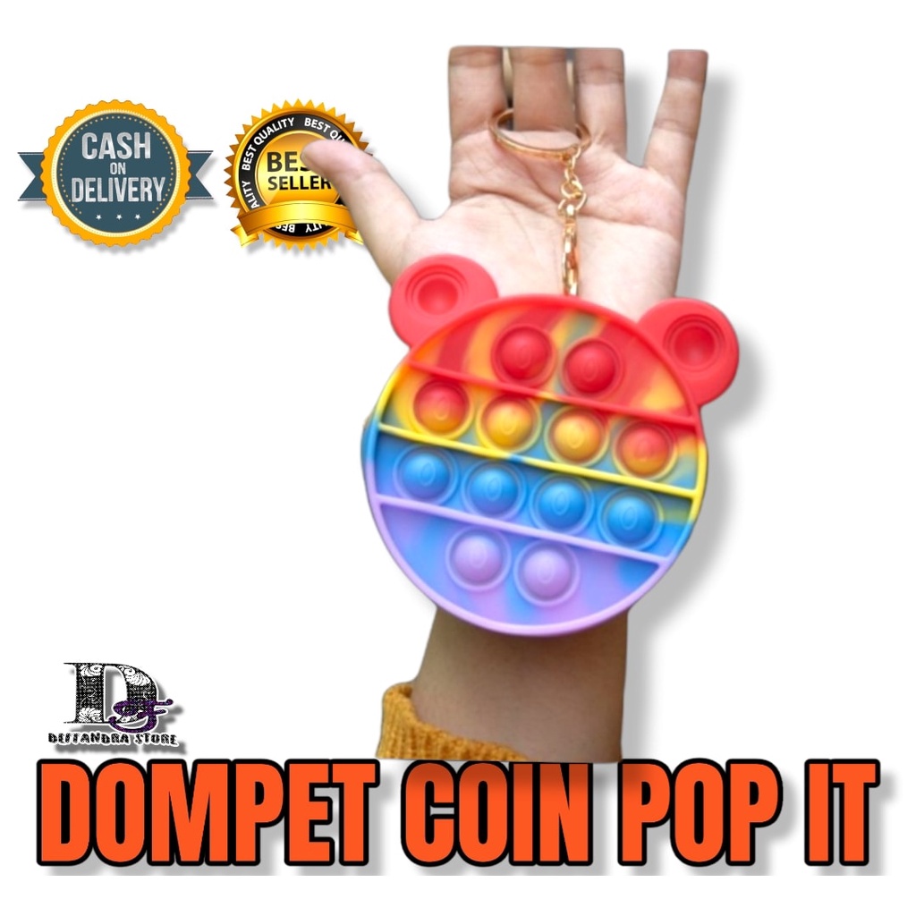 Dompet Pop it Mini - Dompet Koin Wanita / Dompet wanita Gantungan Kunci Rainbow Karakter