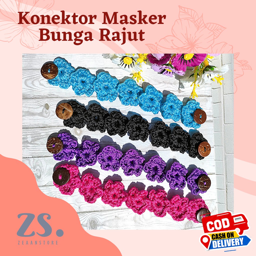 Konektor Strap Tali Pengait Sambungan Masker Bunga Rajut Kancing Warna Hijab Jilbab Wanita Connector