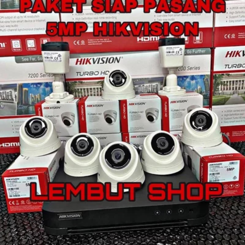 PAKET KAMERA CCTV HIKVISION 5MP 8 CAMERA 8 CH CHANNEL FULL HD KOMPLIT TINGGAL PASANG 8ch 8channel