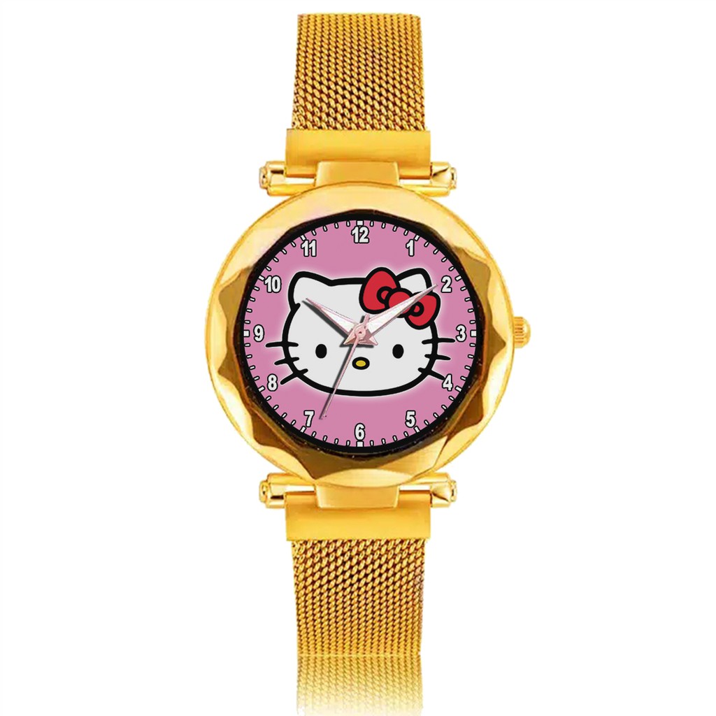 Jam Tangan Wanita Custom - HELLO KITTY MOTIF 2 Free Box &amp; Batre Cadangan