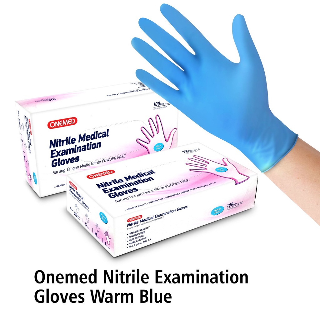 Sarung Tangan Onemed Nitrile Exam Glove Warm Blue Box isi 100