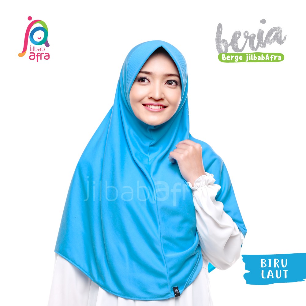 jilbab afra beria BIRU LAUT - bergo kaos antem - hijab muslimah terbaru - jilbab instan pet