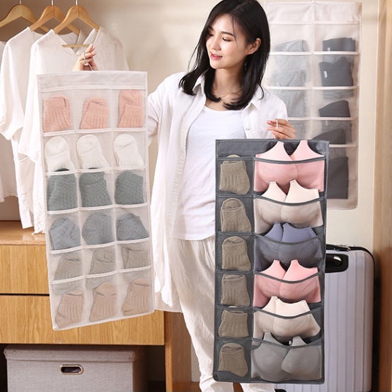 HOVELSHOP Pouch Hanging Organizer Rak Gantung Kain 2 Sisi Tempat Kaos Kaki Celana Dalam Bra Multifungsi