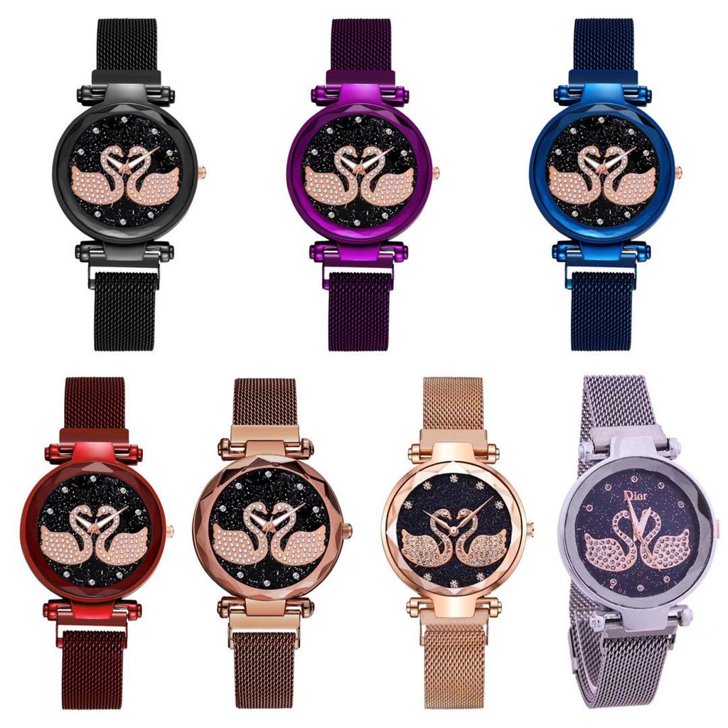 Jam Tangan Wanita Korea Strap Magnet Angsa Double/Jam Tangan Magnet Angsa Swarosvsky (2 angsa)