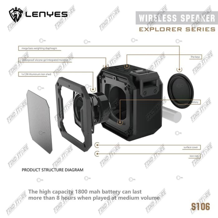 Speaker Bluetooth Portable Waterproof Tahan Banting LENYES S106 TWS