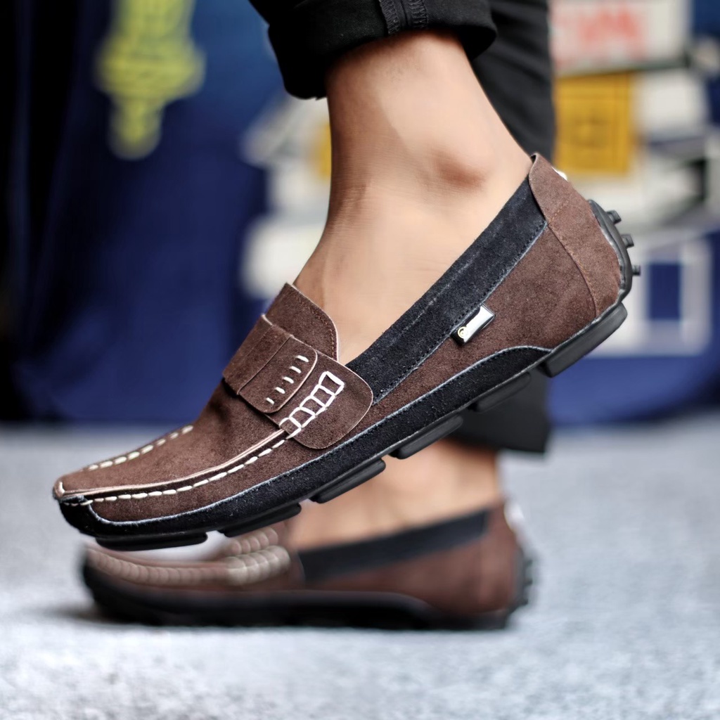 ENOZSTORE X GULLIT - Sepatu Formal Pria Slip On Kasual Kerja Santai Slop Kulit Suede Cowo Keren Ringan Nyaman