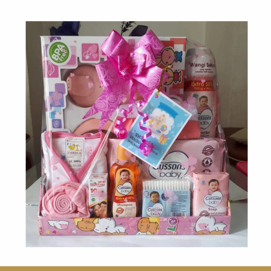 BEST SELLER  baby hampers /parcel/ kado premium bayi makassar - pink - Paling Dicari Box Hampers Mur