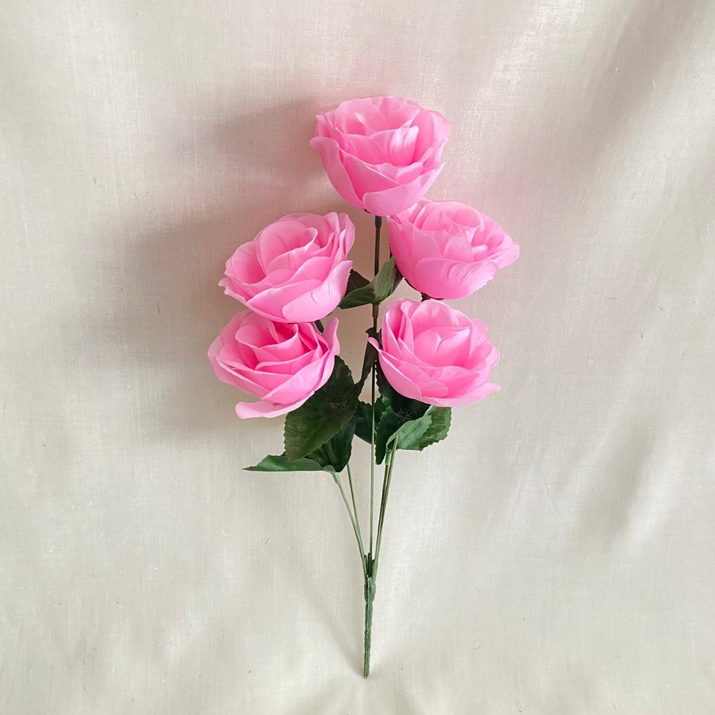 Bunga Mawar Rose Mangkok X5 (satuan) Bunga Artificial / Bunga Plastik / Bunga Dekorasi / Pernikahan-Pink