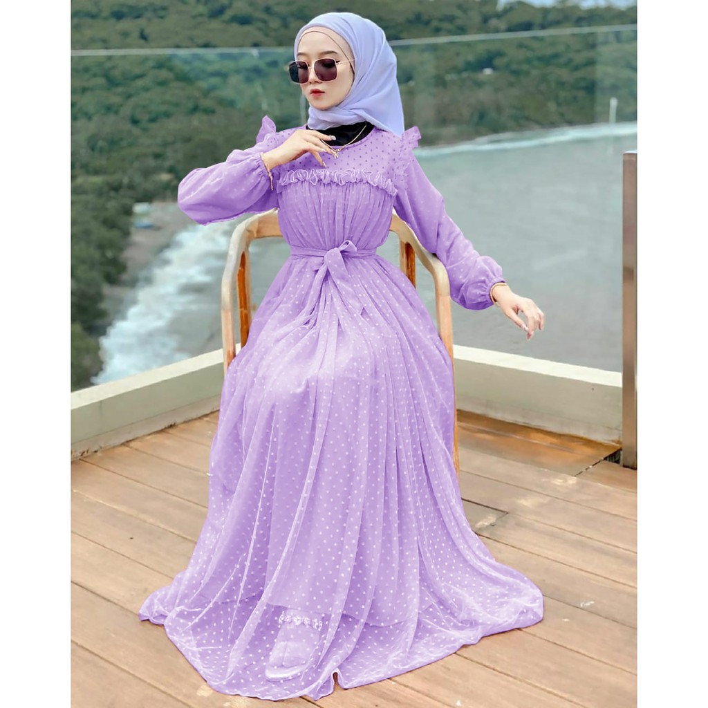 R.A - MARBELA DRESS MAXI DOTY Fashion Muslim Puring Doty Import Premium Fashion Muslim Kondangan TERLARIS-Lilac