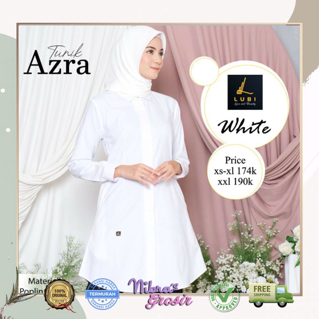 ATASAN PUTIH TUNIK AZRA BY LUBI ATASAN DEWASA / KEMEJA PUTIH / ATASAN PUTIH / TUNIK PUTIH
